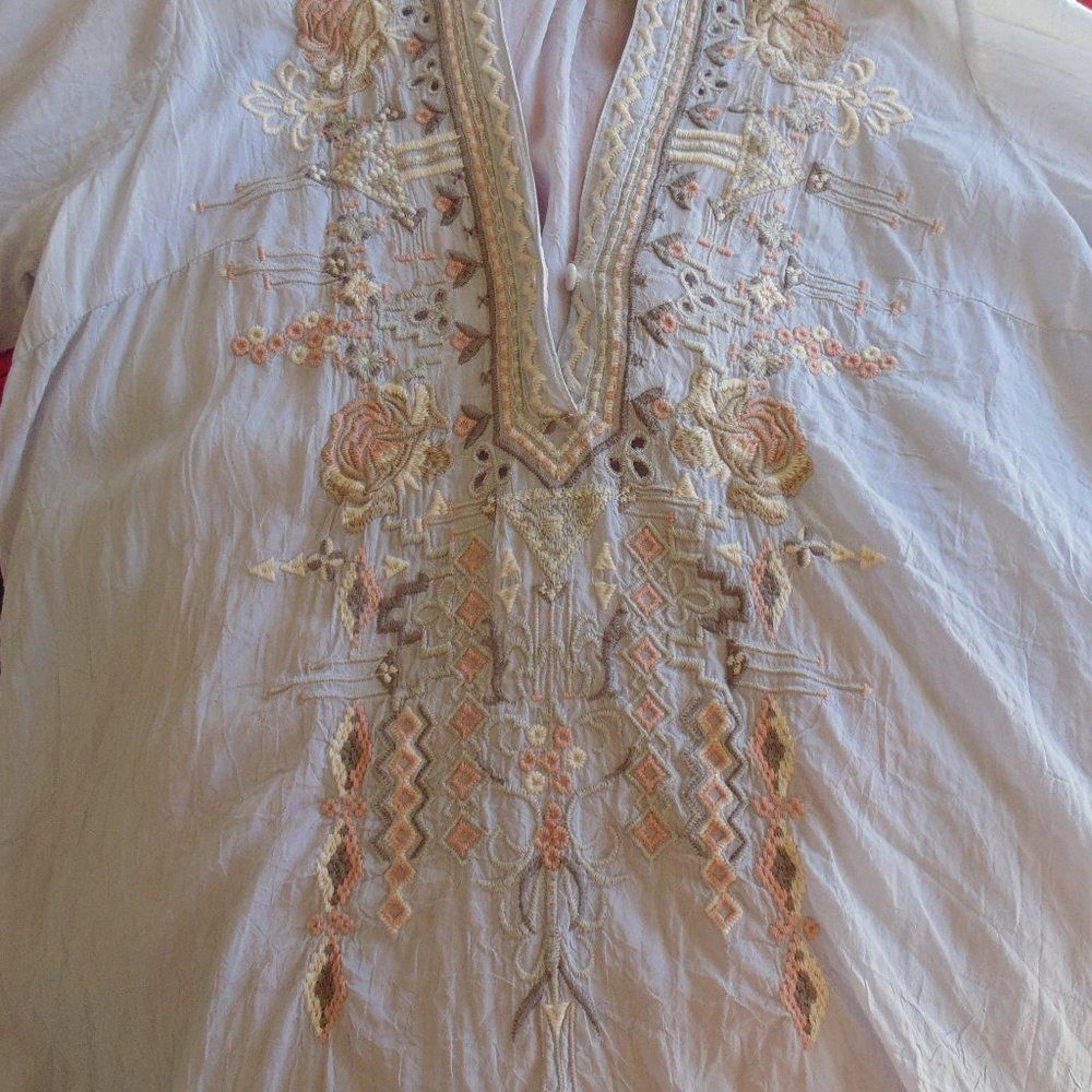 JOHNNY WAS Tunic, M, Taupe/gray, Embroidered, Long/Tab sleeve, Floral & Geo - Picture 6 of 12